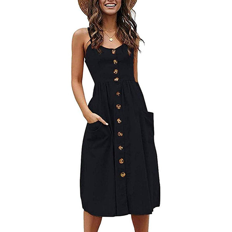 Women's Dresses Summer Casual Spaghetti Strap Women's Clothing Black S - DailySale