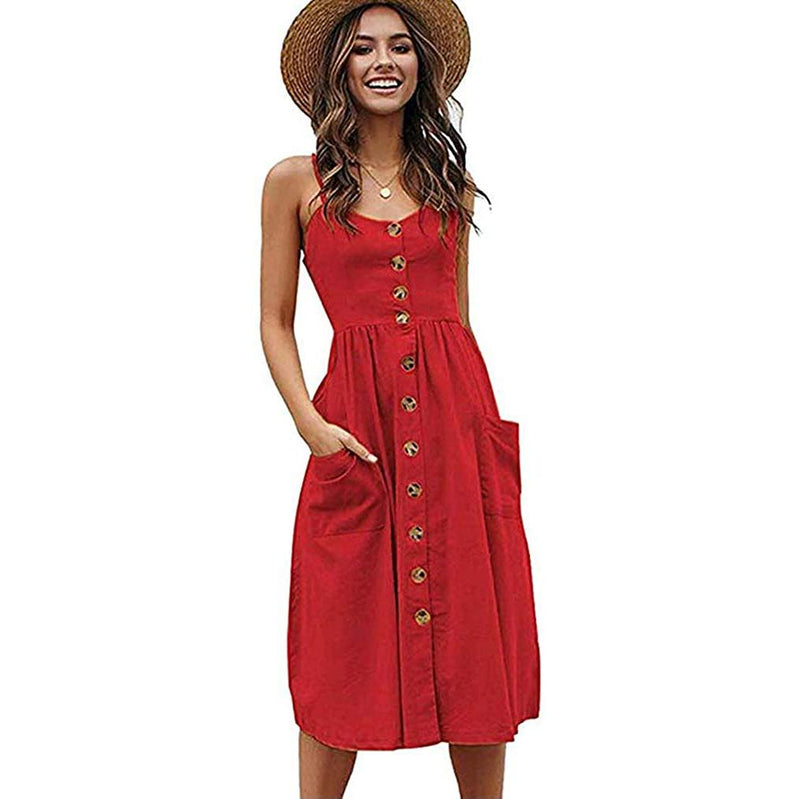 Women's Dresses Summer Casual Spaghetti Strap Women's Clothing Red-Soid S - DailySale