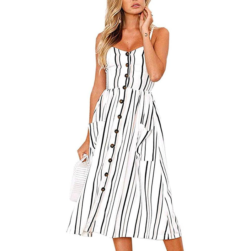 Women's Dresses Summer Casual Spaghetti Strap Women's Clothing White Striped S - DailySale
