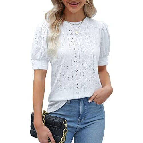 Women's Dressy Casual Puff Sleeve Tops Women's Tops White S - DailySale