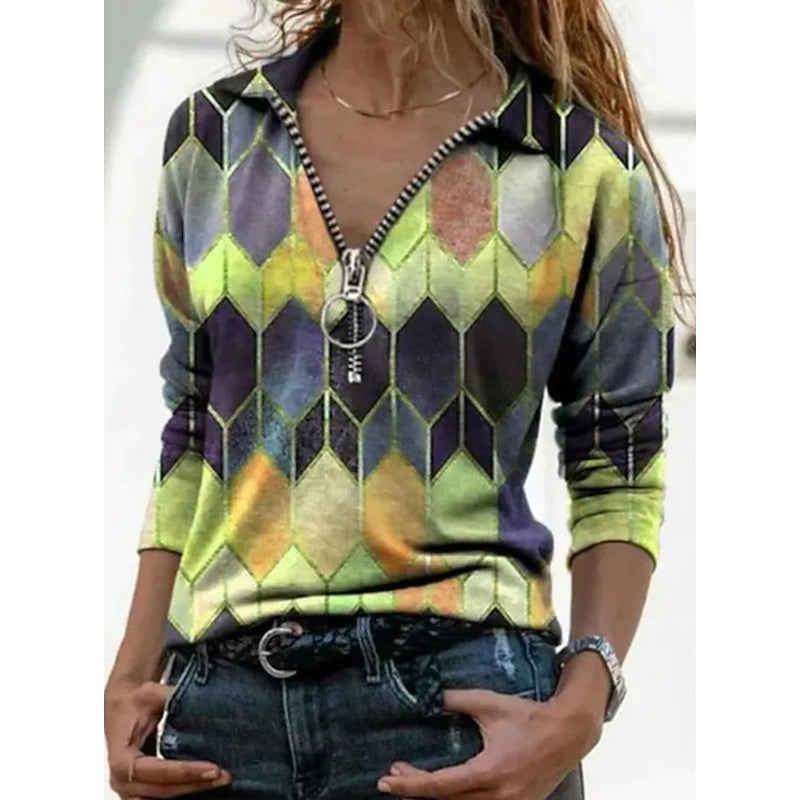 Women's Everyday V Neck Printed Long Sleeves Women's Tops Green S - DailySale