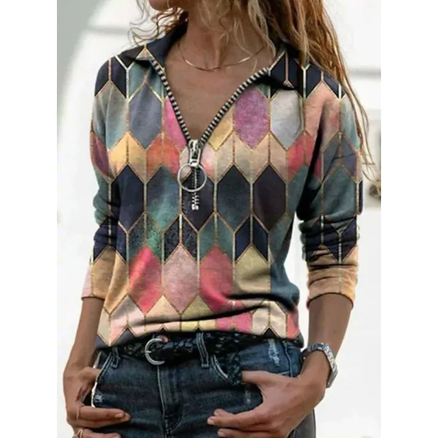 Women's Everyday V Neck Printed Long Sleeves Women's Tops Orange S - DailySale