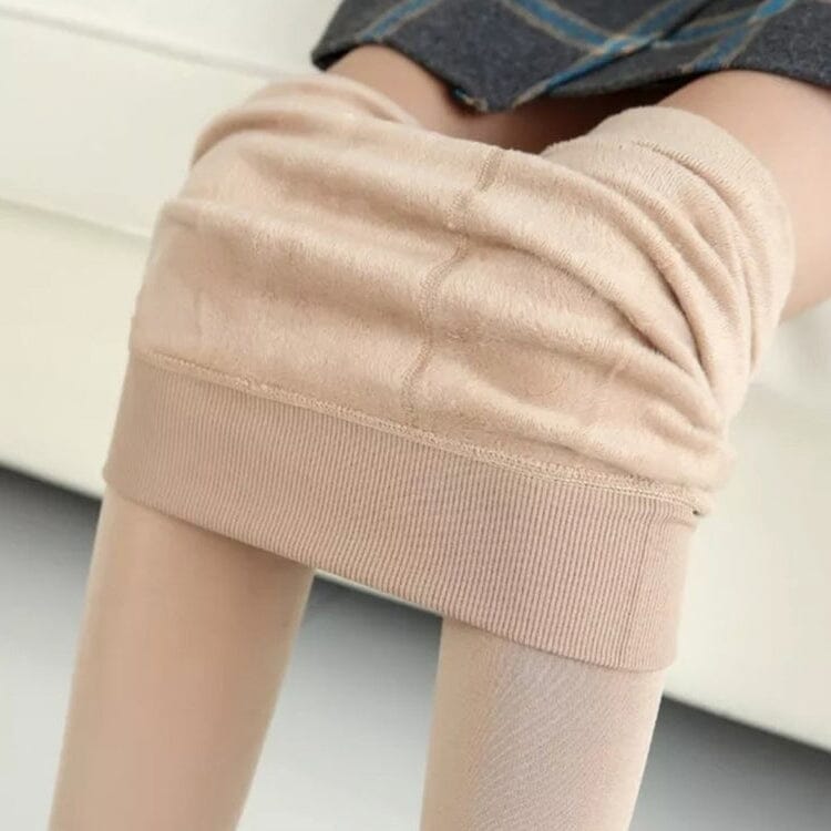 Women’s Extra 220g Fleece Leggings High Waist Stretchy Warm Leggings (One Size) Women's Bottoms Beige - DailySale