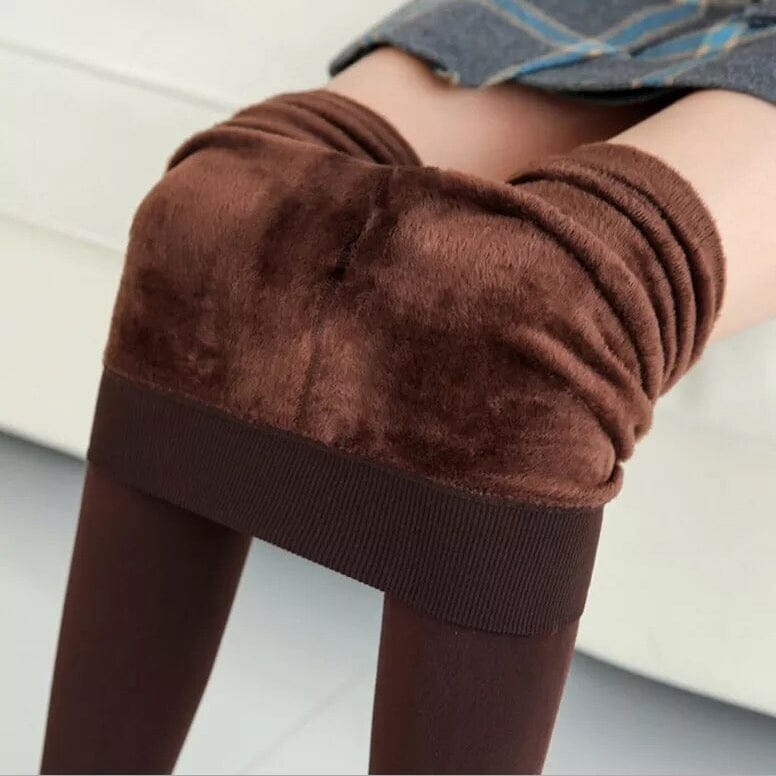 Women’s Extra 220g Fleece Leggings High Waist Stretchy Warm Leggings (One Size) Women's Bottoms Brown - DailySale