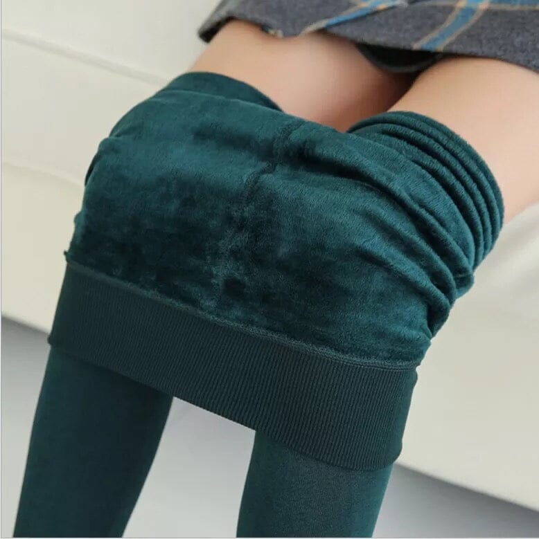 Women’s Extra 220g Fleece Leggings High Waist Stretchy Warm Leggings (One Size) Women's Bottoms Green - DailySale