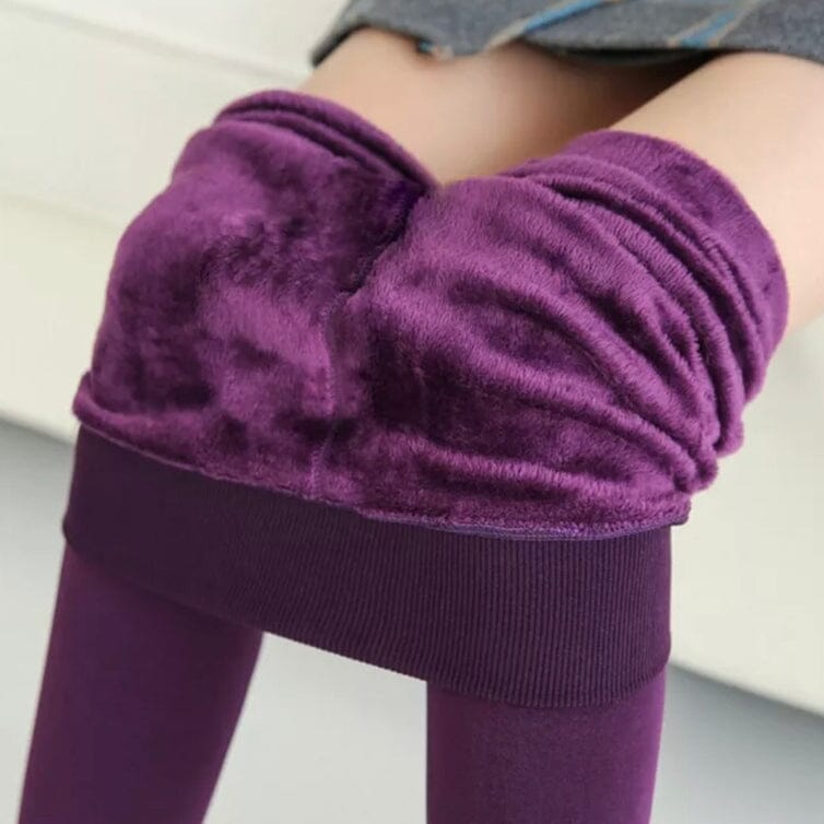 Women’s Extra 220g Fleece Leggings High Waist Stretchy Warm Leggings (One Size) Women's Bottoms Purple - DailySale