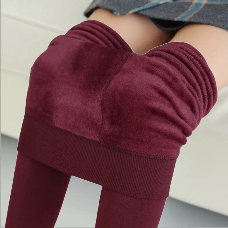 Women’s Extra 220g Fleece Leggings High Waist Stretchy Warm Leggings (One Size) Women's Bottoms Red - DailySale