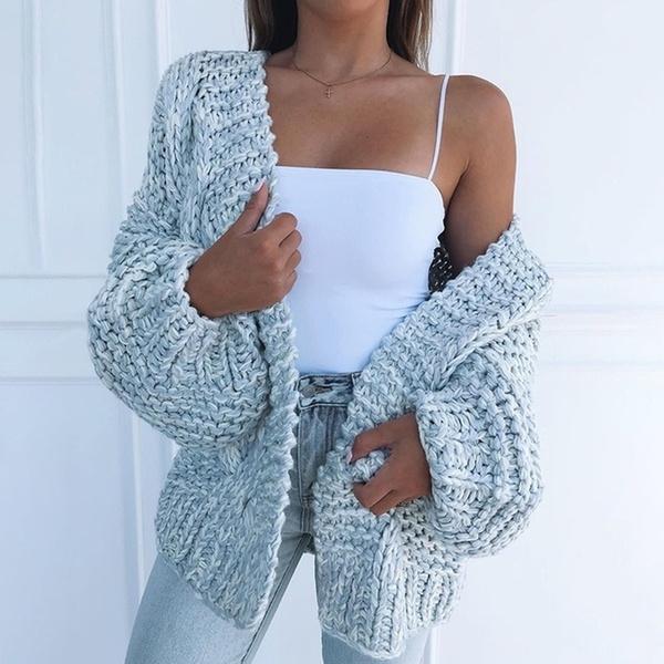 Women's Fashion Cable Knit Cardigan Women's Outerwear Blue S - DailySale