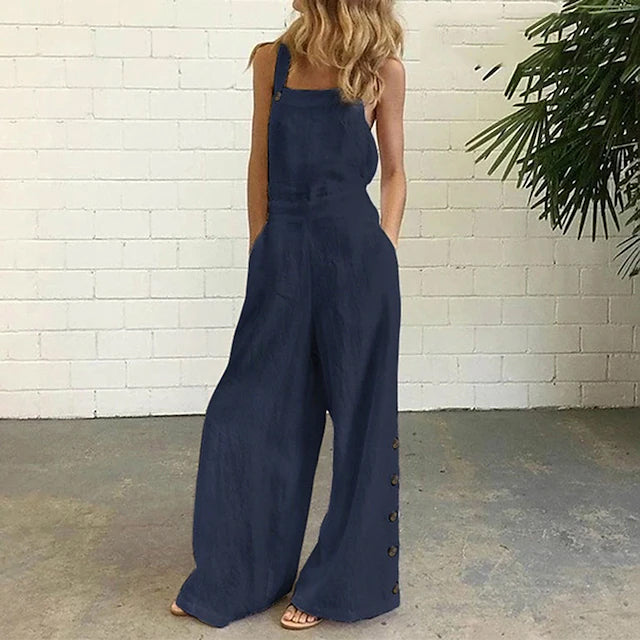 DailySale Women's Casual Loose Jumpsuit | Navy Blue | XL