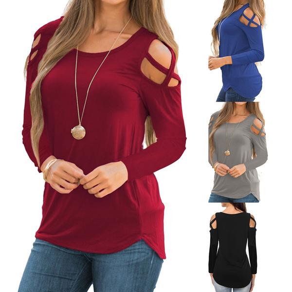 Womens Fashion Casual Loose Tunic Long Sleeved Shoulder Shirt Women's Clothing - DailySale