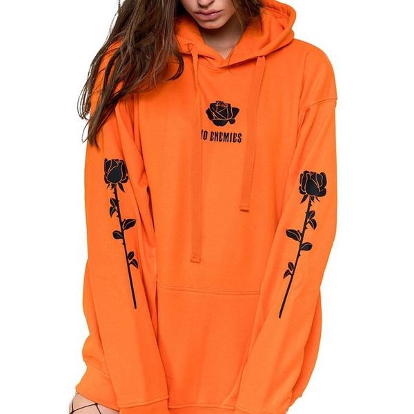 Women’s Fashion Casual Tops Rose Print Warm Hoodies Women's Outerwear Orange S - DailySale