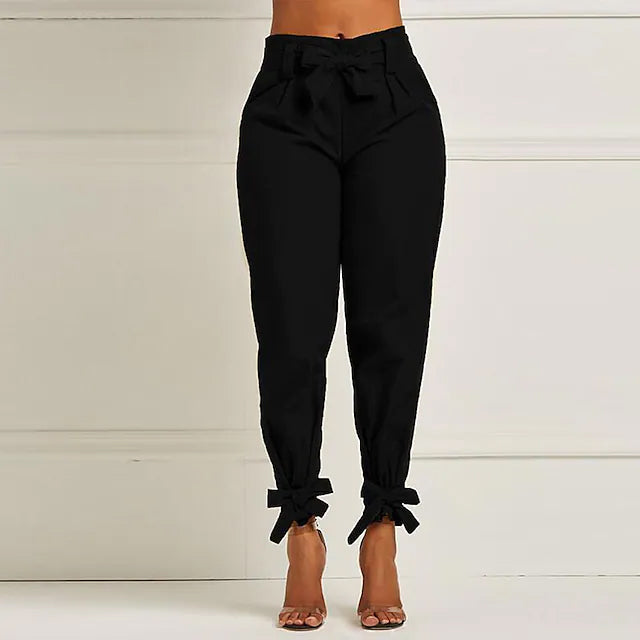 Women's Fashion Drawstring Ankle Trousers Women's Bottoms Black S - DailySale