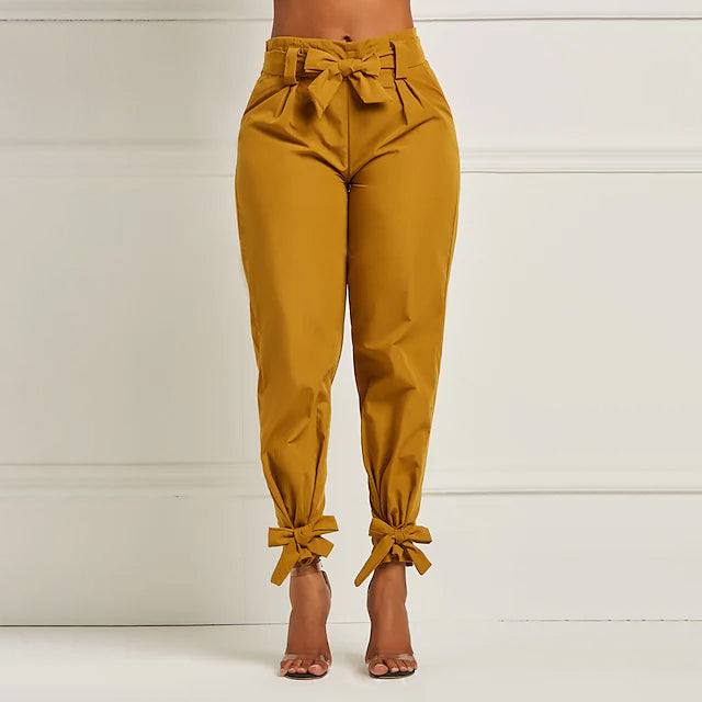 Women's Fashion Drawstring Ankle Trousers Women's Bottoms Yellow S - DailySale