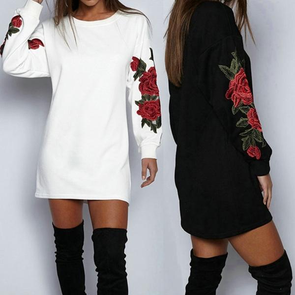 Women's Fashion Embroidery Long Sleeve Sweater Dress Women's Dresses - DailySale