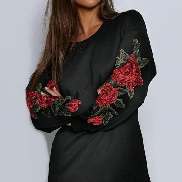 Women's Fashion Embroidery Long Sleeve Sweater Dress