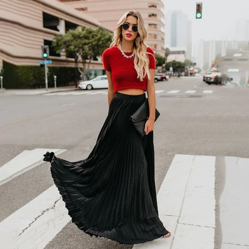 Women's Fashion Long Summer Swing Pleated Skirt Women's Bottoms Black S - DailySale