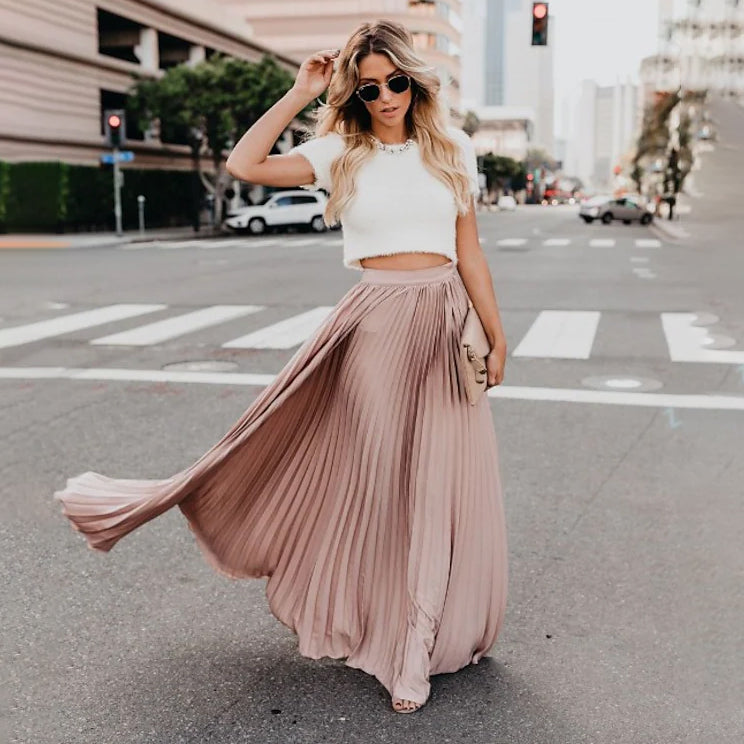 Women's Fashion Long Summer Swing Pleated Skirt Women's Bottoms Pink S - DailySale