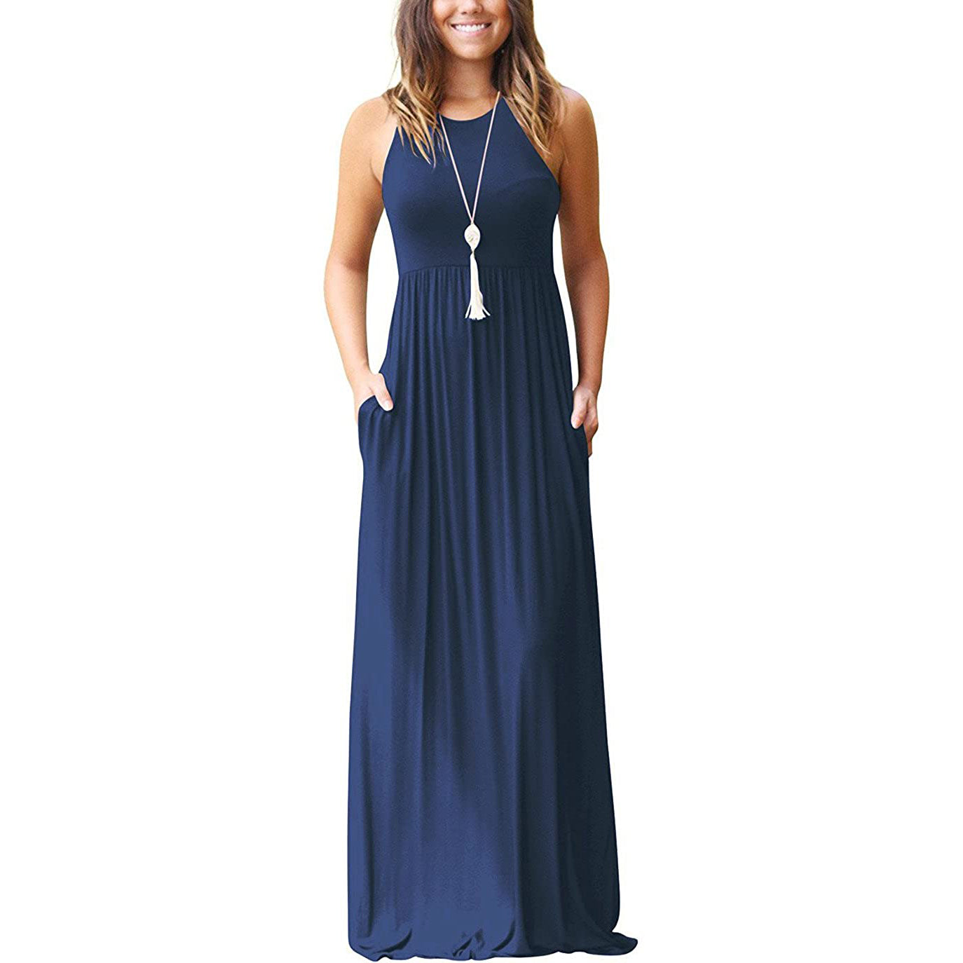 Women's Fashion Summer Sleeveless Racerback Loose Plain Maxi Dresses Women's Dresses Navy S - DailySale