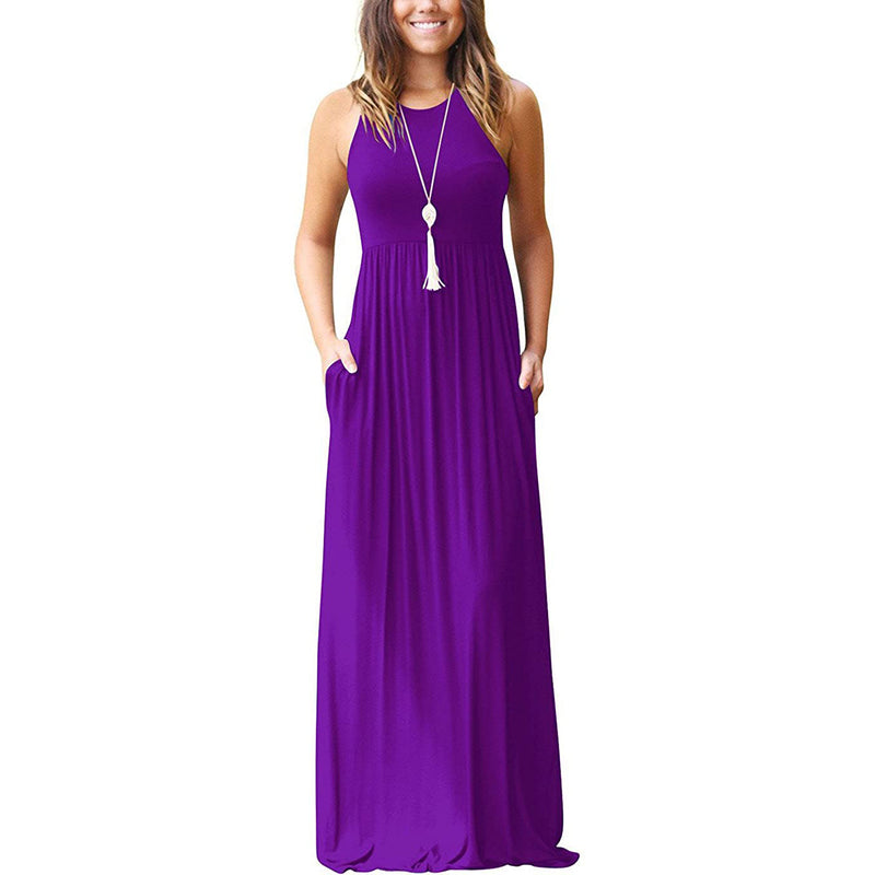 Women's Fashion Summer Sleeveless Racerback Loose Plain Maxi Dresses Women's Dresses Purple S - DailySale