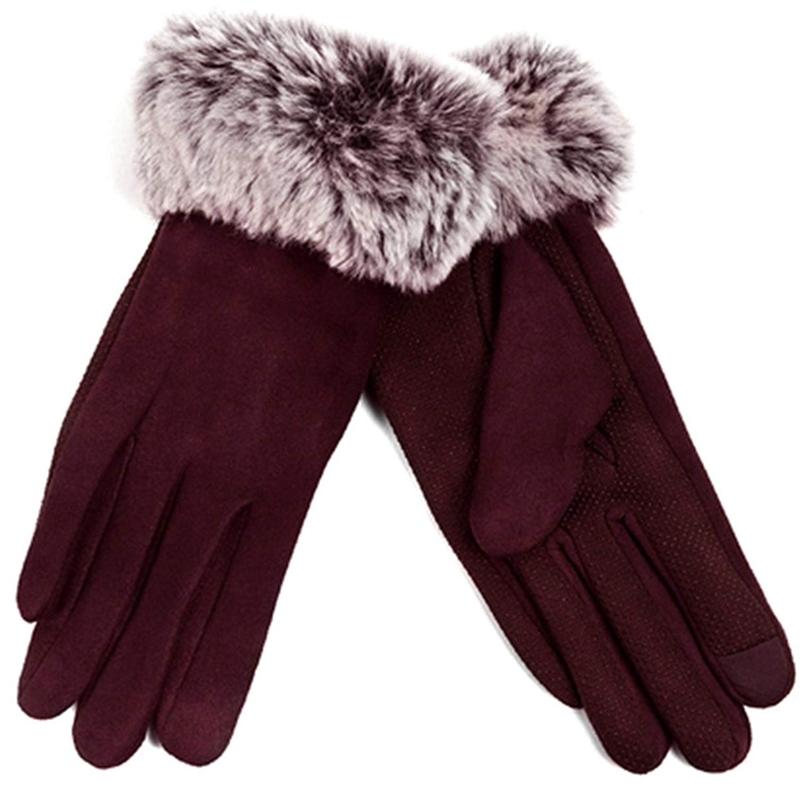 Women's Faux-Fur Cuff Touch-Screen Gloves with Non-Slip Grip Women's Apparel Bronze - DailySale