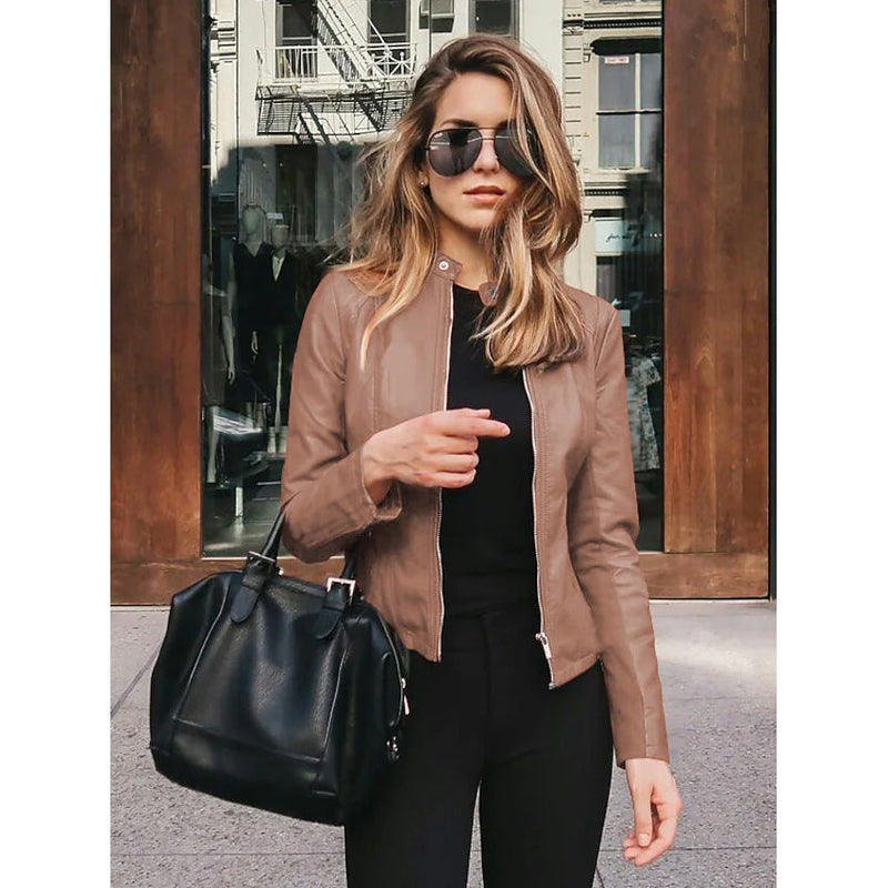 Women's Faux Leather Jacket Women's Outerwear Khaki S - DailySale