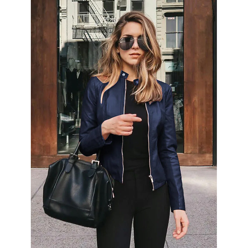 Women's Faux Leather Jacket Women's Outerwear Navy S - DailySale