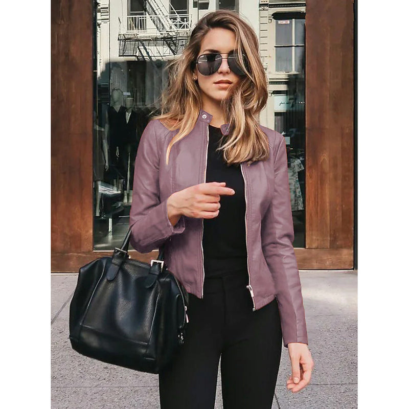 Women's Faux Leather Jacket Women's Outerwear Purple S - DailySale