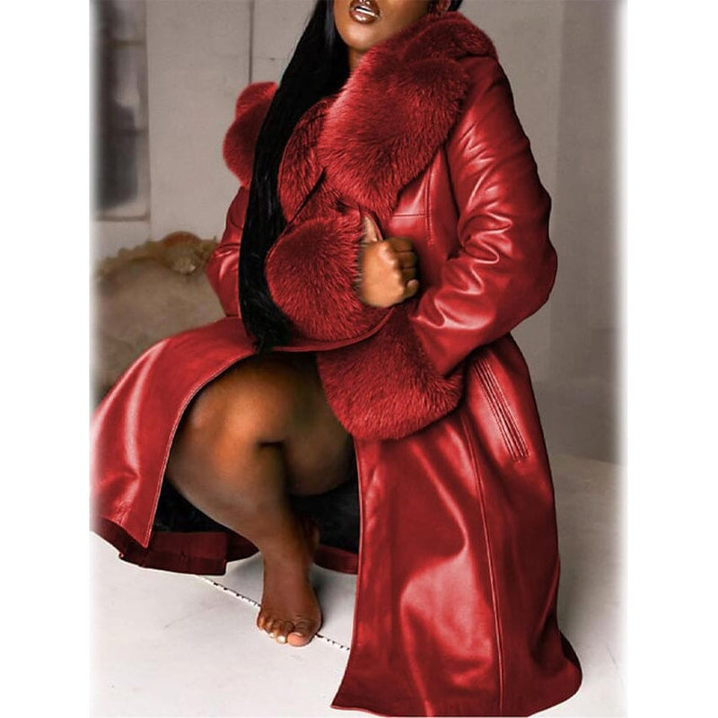 Women's Faux Leather Jacket Women's Outerwear Red S - DailySale