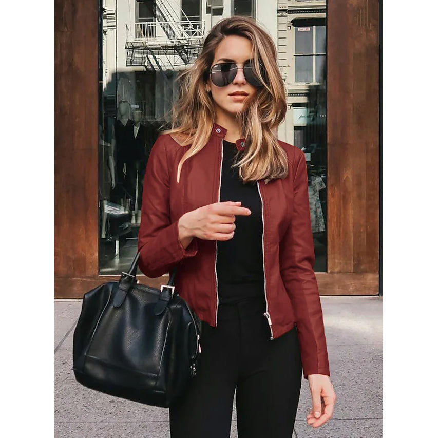 Women's Faux Leather Jacket Women's Outerwear Wine S - DailySale