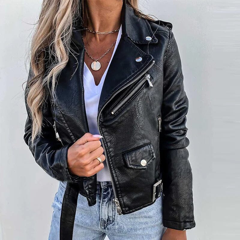 Women's Faux Modern Street Style Leather Jacket Women's Outerwear Black S - DailySale