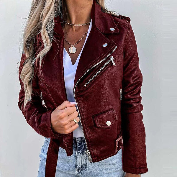 Women's Faux Modern Street Style Leather Jacket Women's Outerwear Wine S - DailySale