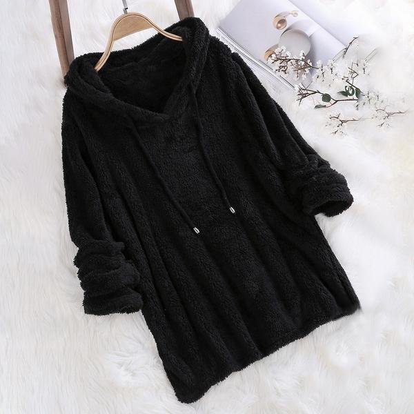 Women's Fleece Hoodie Solid Color Long Sleeve Sweatshirt Women's Outerwear Black S - DailySale