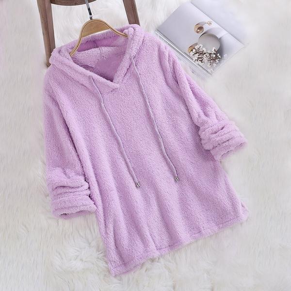 Women's Fleece Hoodie Solid Color Long Sleeve Sweatshirt Women's Outerwear Purple S - DailySale