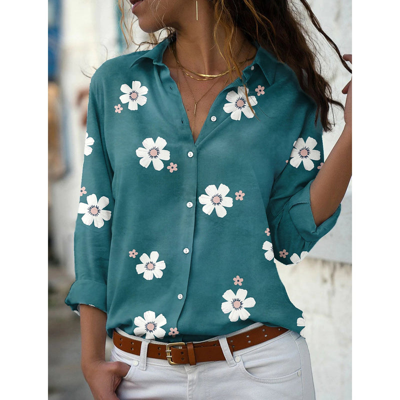 Women's Floral Button Themed Shirt Top Women's Tops Green S - DailySale