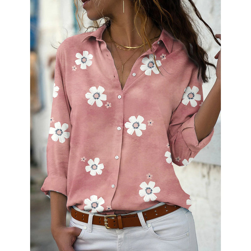 Women's Floral Button Themed Shirt Top Women's Tops Pink S - DailySale