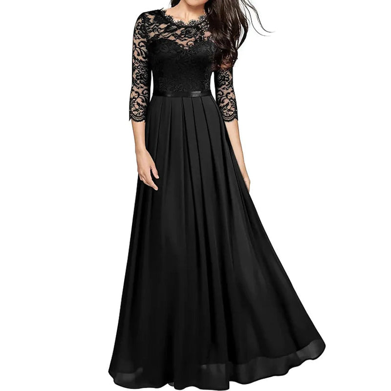Women‘s Formal Party Lace Long Maxi Dress Women's Dresses Black S - DailySale