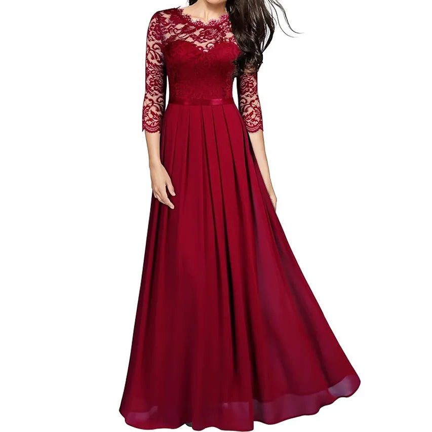 Women‘s Formal Party Lace Long Maxi Dress Women's Dresses Wine S - DailySale