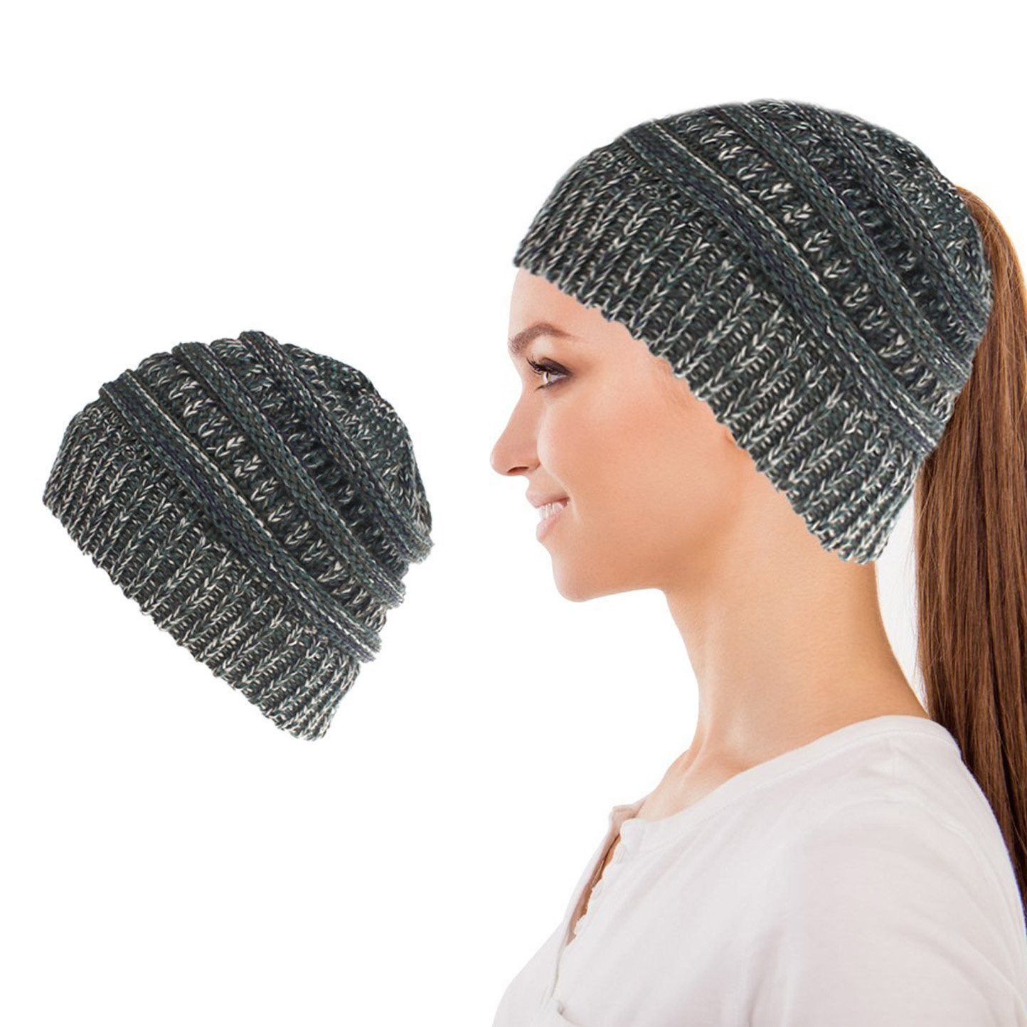 Women's Fun Warm Winter Ponytail Beanie Hat Cap Women's Shoes & Accessories Gray - DailySale