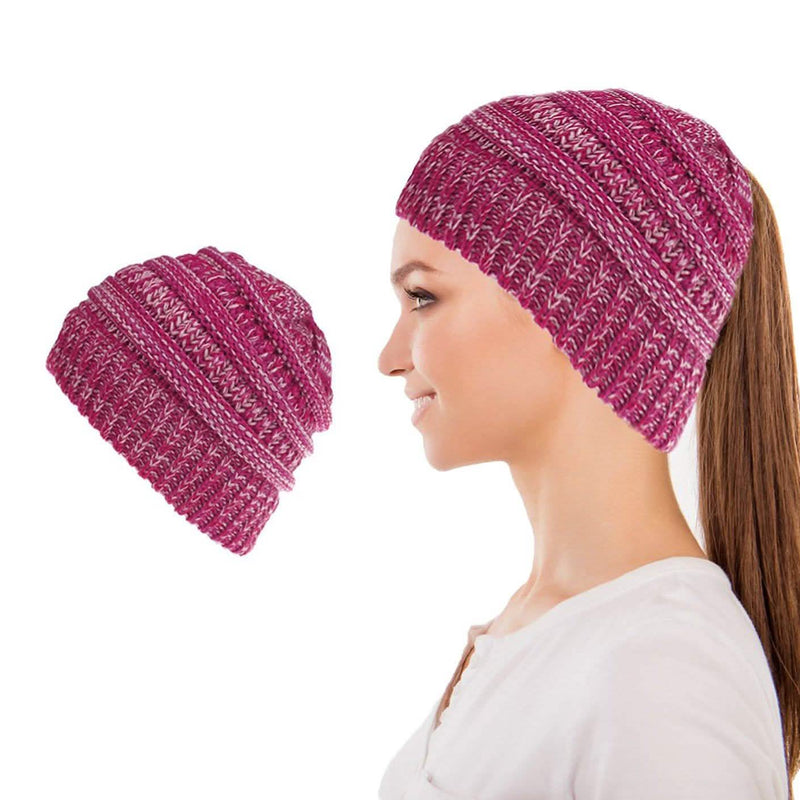 Women's Fun Warm Winter Ponytail Beanie Hat Cap Women's Shoes & Accessories Pink - DailySale
