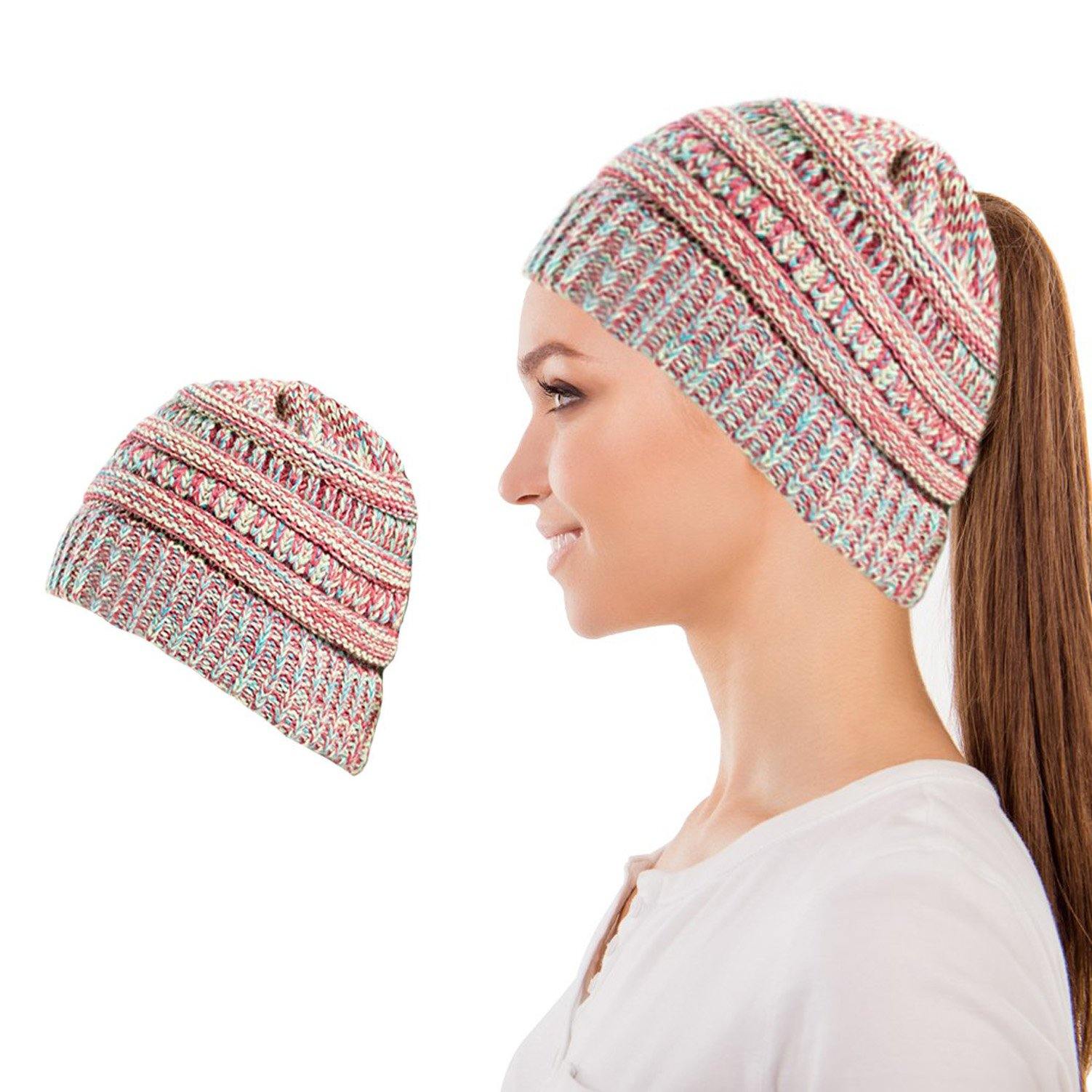 Women's Fun Warm Winter Ponytail Beanie Hat Cap Women's Shoes & Accessories Red - DailySale