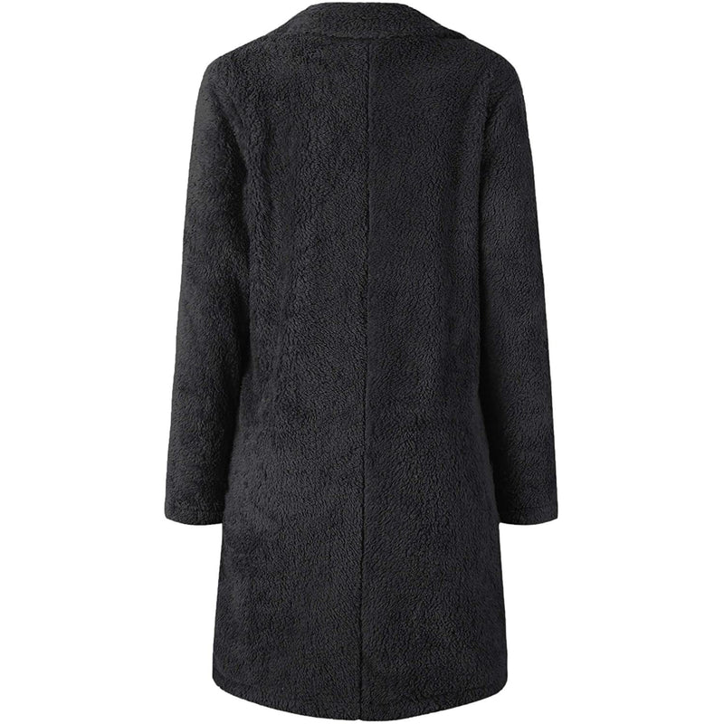 Women's Fuzzy Fleece Lapel Open Front Long Cardigan Coat