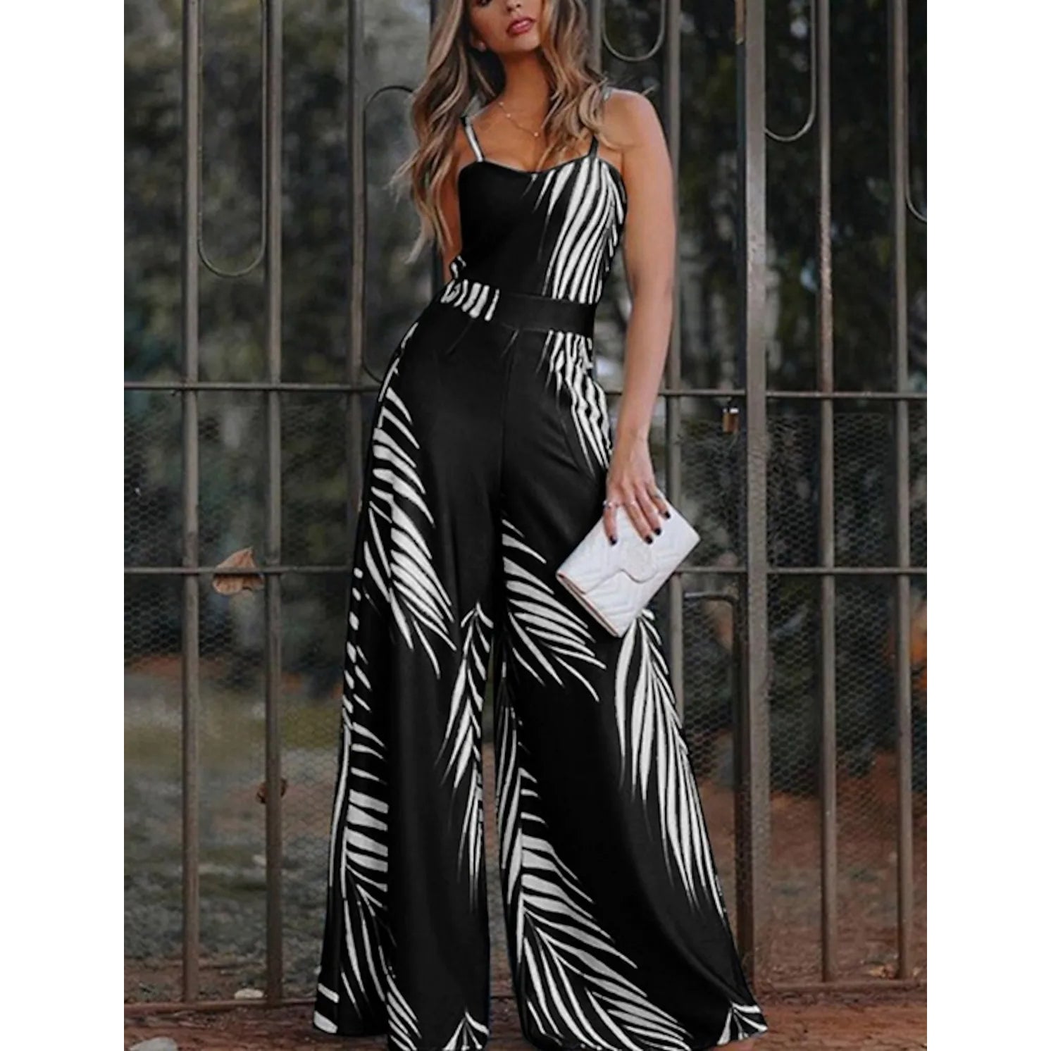 Women's Geometric Jumpsuit Women's Dresses Black S - DailySale