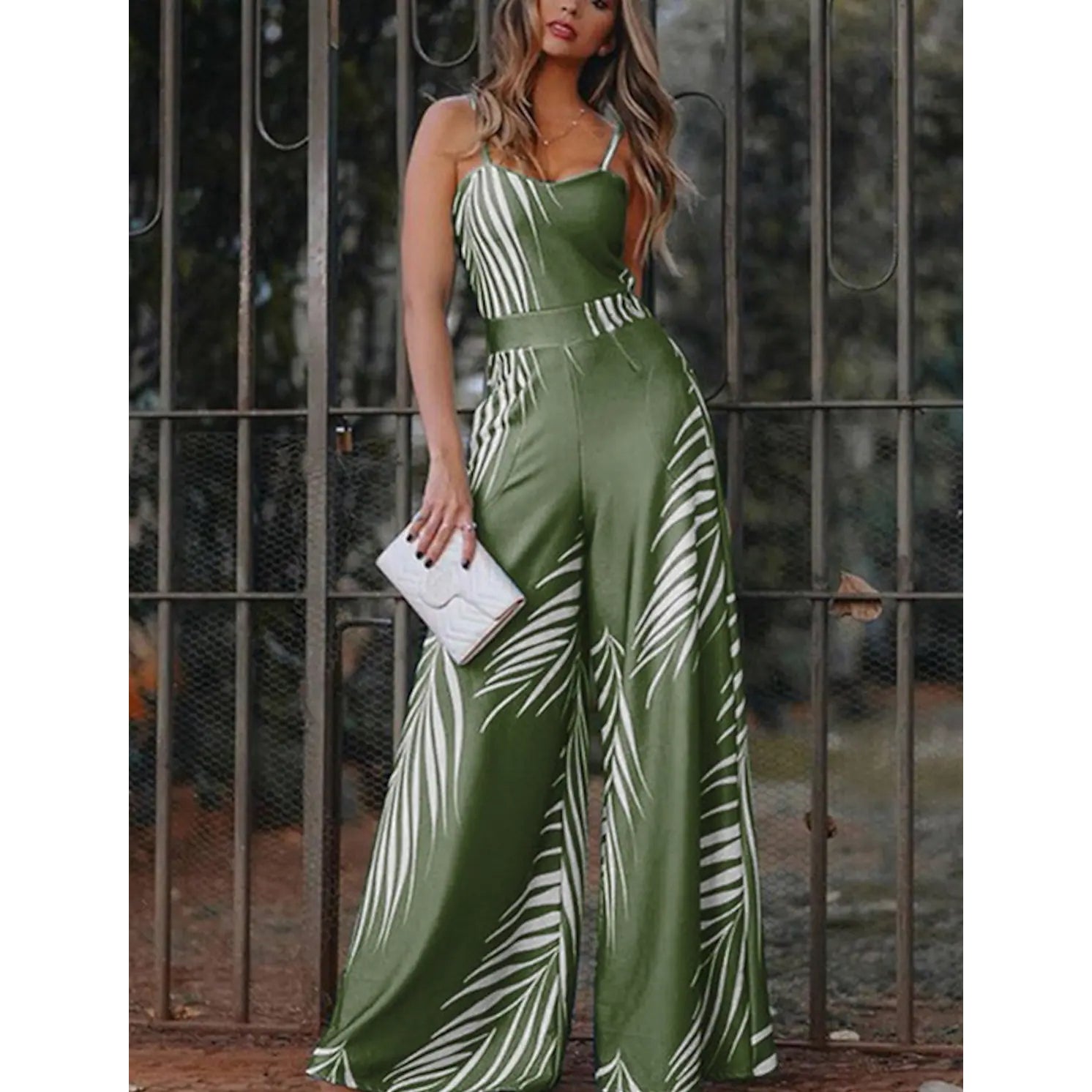 Women's Geometric Jumpsuit Women's Dresses Green S - DailySale