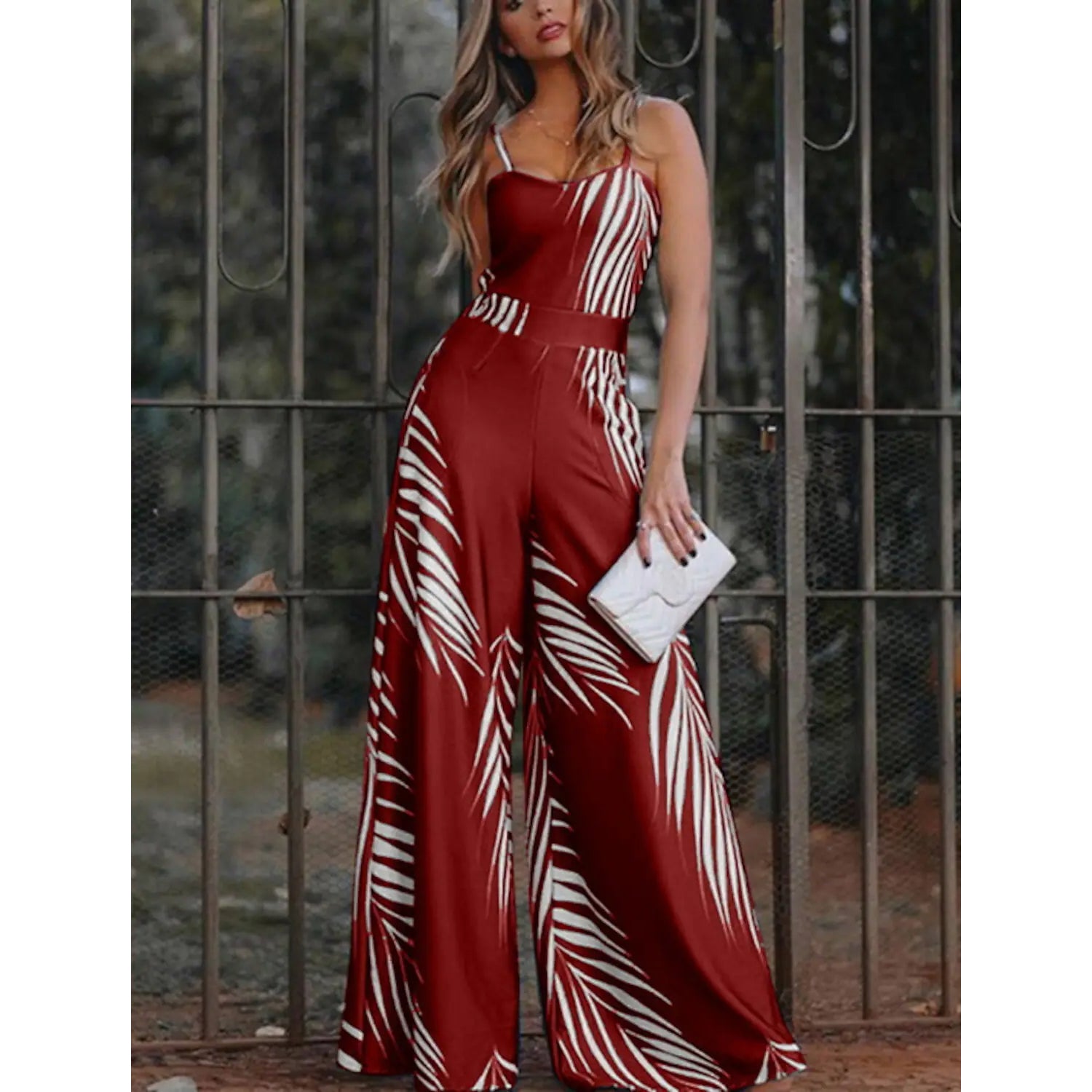 Women's Geometric Jumpsuit Women's Dresses Red S - DailySale