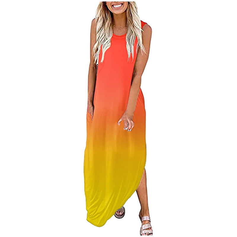Women's Gradient Color Casual Loose Long Dress Women's Dresses Yellow S - DailySale