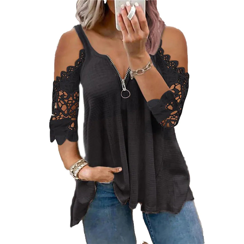 Women's Half Sleeve V Neck Sexy Top Women's Tops Black S - DailySale