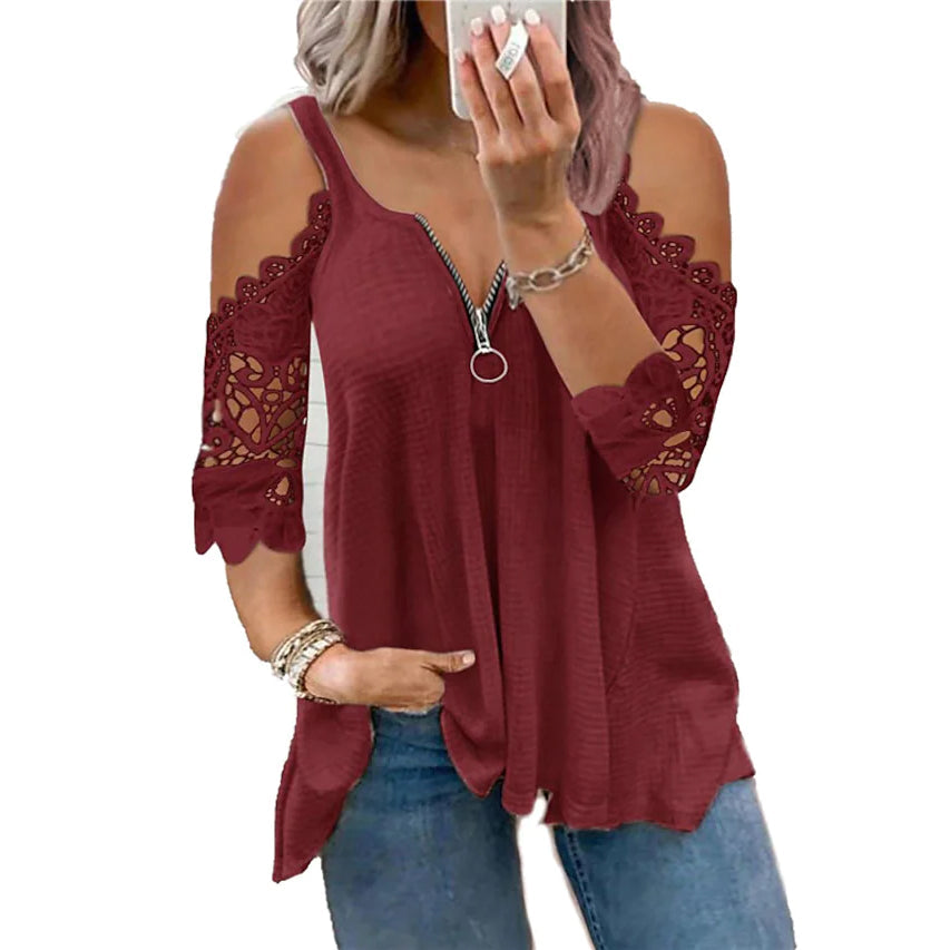 Women's Half Sleeve V Neck Sexy Top Women's Tops Red S - DailySale