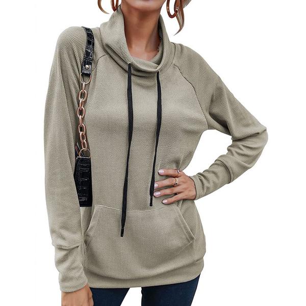 Women's High Collar Long Sleeve Lace Loose Pullover Top Hoodie Women's Tops Apricot S - DailySale