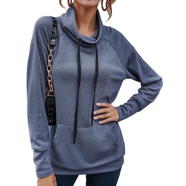 Women's High Collar Long Sleeve Lace Loose Pullover Top Hoodie Women's Tops Blue S - DailySale