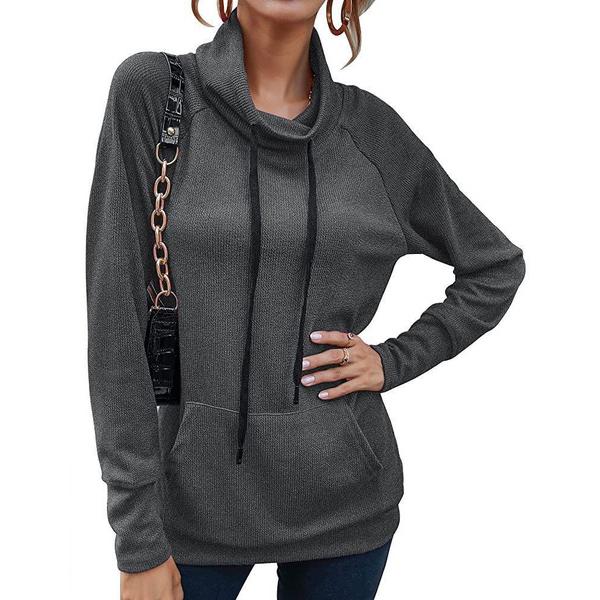 Women's High Collar Long Sleeve Lace Loose Pullover Top Hoodie Women's Tops Gray S - DailySale